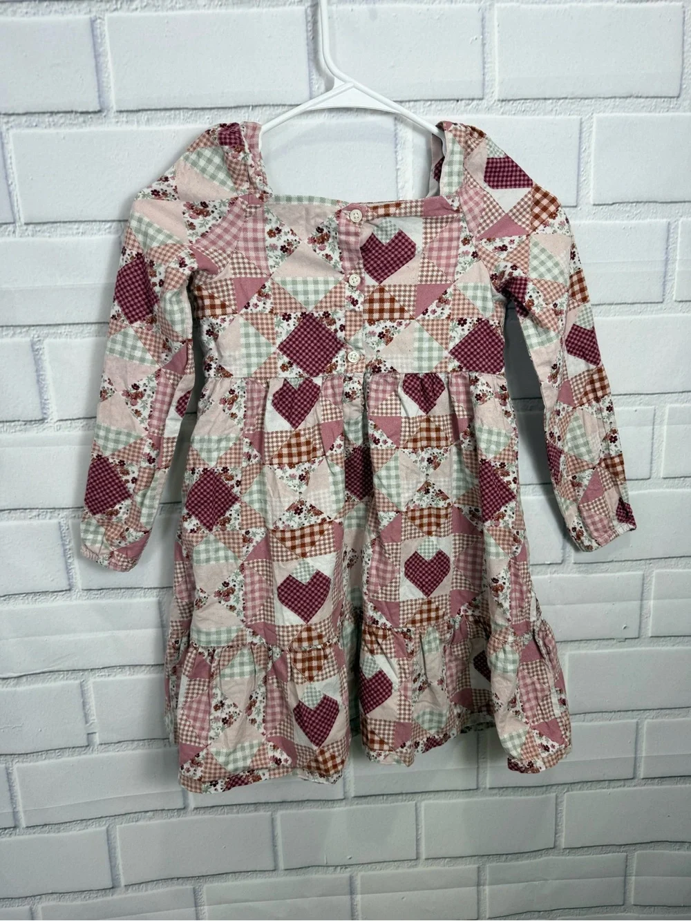 Gymboree Girls sweet Patchwork Heart Print Cottagecore boho Long Sleeve Dress/7